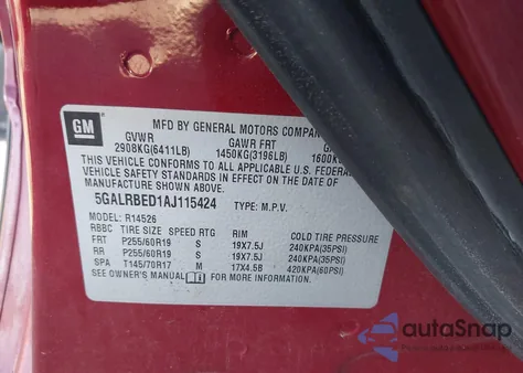 2010 Buick Enclave 1Xl из США, поврежденный, VIN 5GALRBED1AJ115424